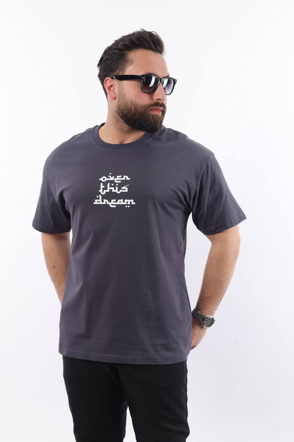 STOCX-Men's Oversized T-Shirt -'Open This Dream' Text and Carpet Pattern Back Print 2