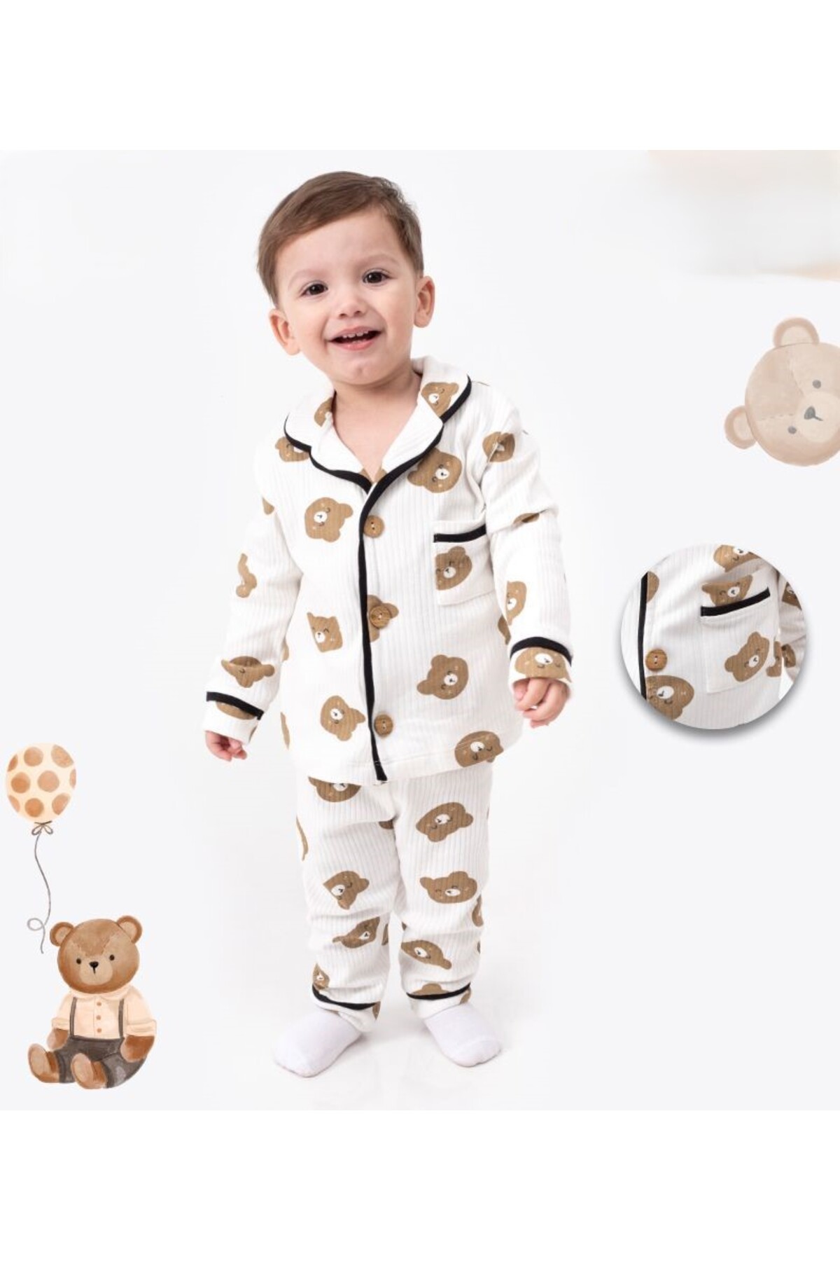 Bebelove Erkek Bebek Ve Çocuk Ayıcıklı Boydan Düğmeli Pijama Takımı fotoğrafı 5 (önizleme)