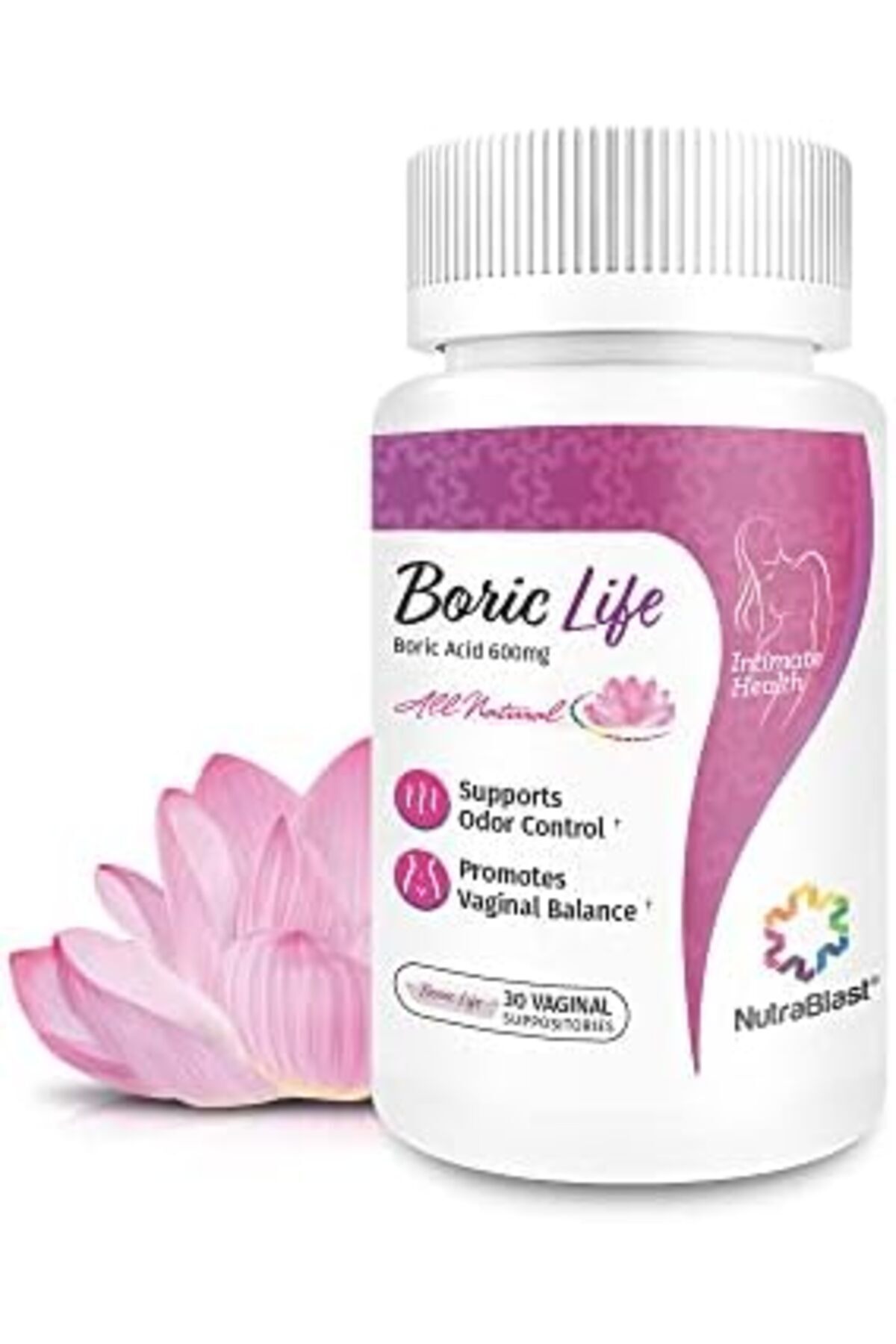 Nutrabio Labs-NutraBlast Boric Acid Vaginal Suppositories - 30 Count, 600mg - Boric Life Intimate Health Support 2