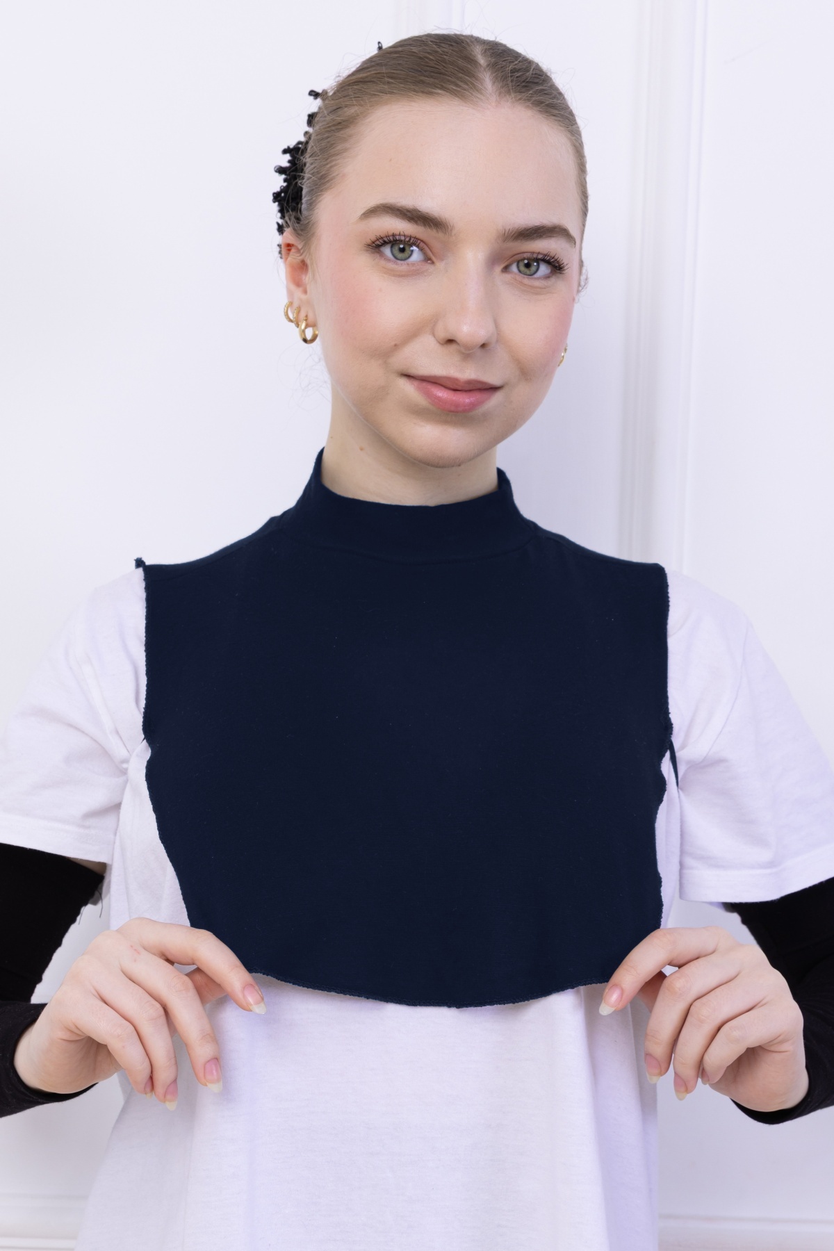 Turtleneck Neck Collar Navy Blue - Women's Upright Collar Hijab Combed Cotton Half Body Hijab Prayer Collar
