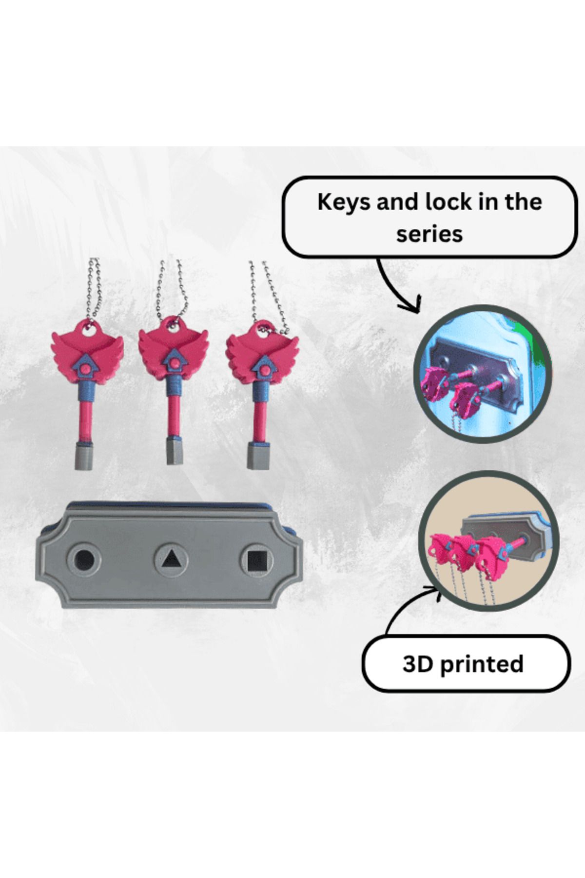 Lulu's Prints-Set of 3 keys with chain and key ring, inspired by Squid Game, multicolor, plastic, 130x50x80 mm 4