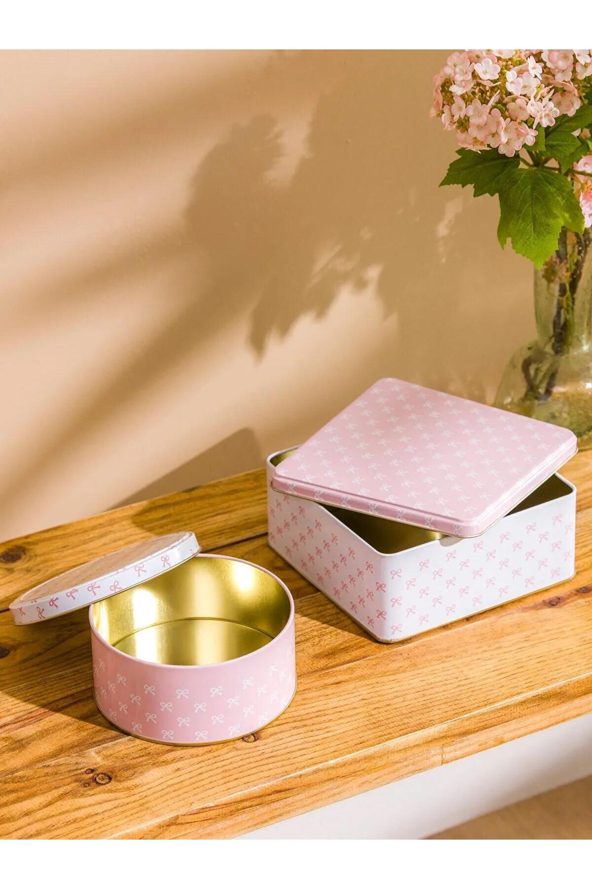 LC Waikiki-Lcw Home Bow Printed Metal Storage Container Set of 2 (W5) 4