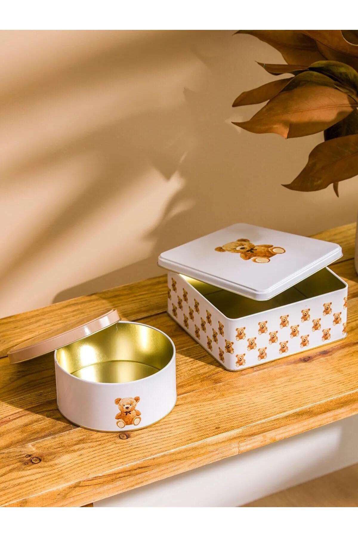 LC Waikiki-Lcw Home Bear Printed Metal Storage Container Set of 2 (W5) 4