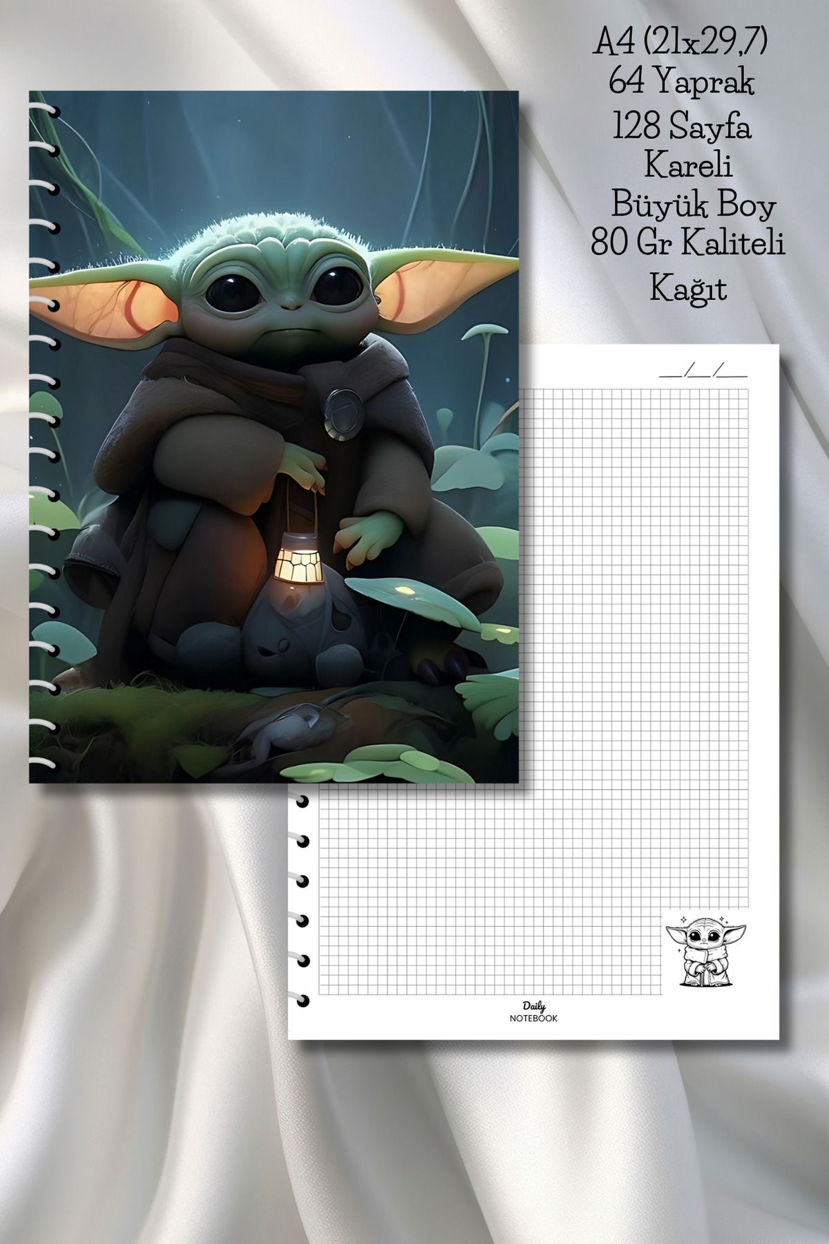 daily notebook-Yoda Checkered School Notebook, 64 Sheets Spiral A4 Large Size (21X29,7 cm) Size 1