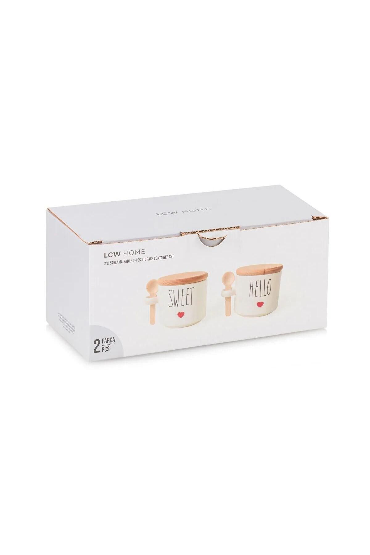 LC Waikiki-Lcw Home Ceramic Storage Container with Wooden Lid Set of 2 (W5) 4