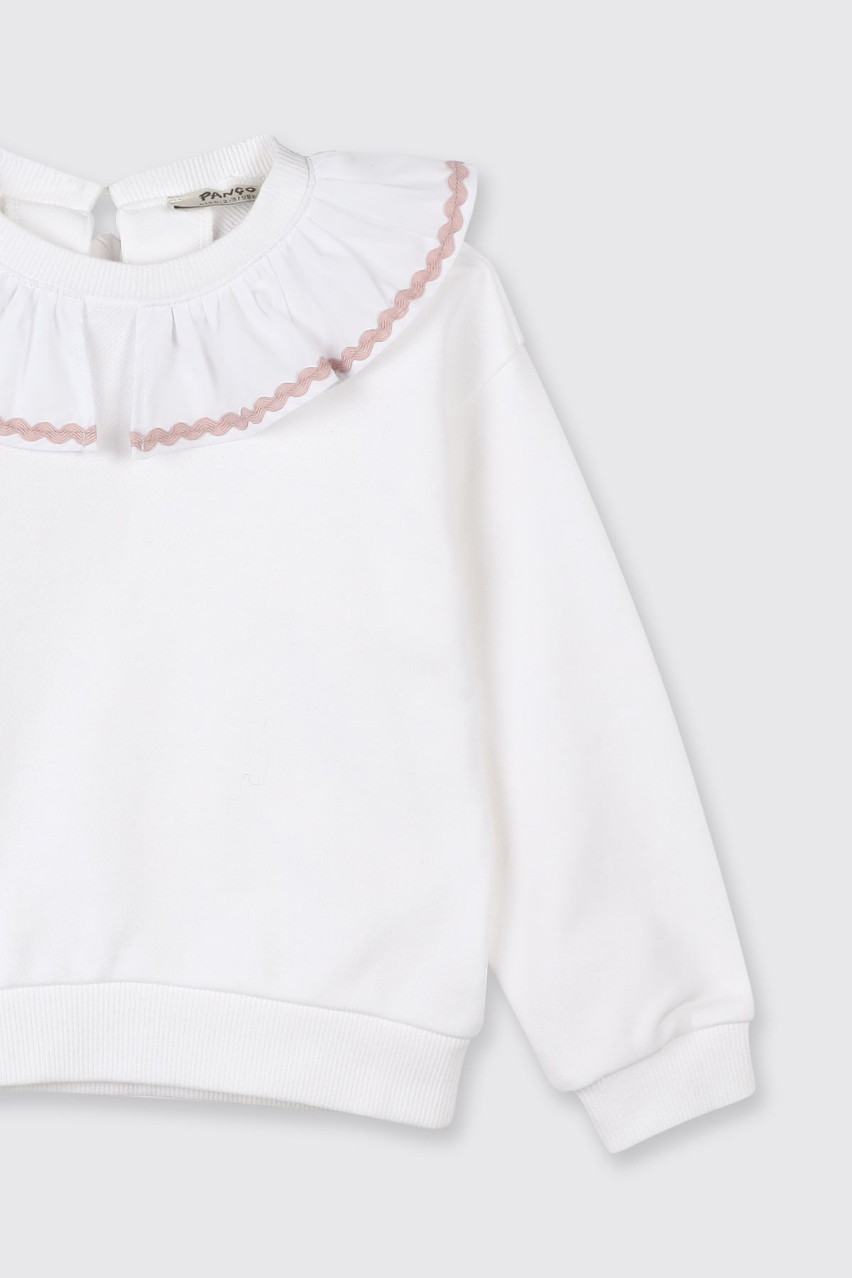 Panço Kız Bebek Fırfır Yaka Detaylı Su Taşı Detaylı Beyaz Sweatshirt fotoğrafı 3 (önizleme)