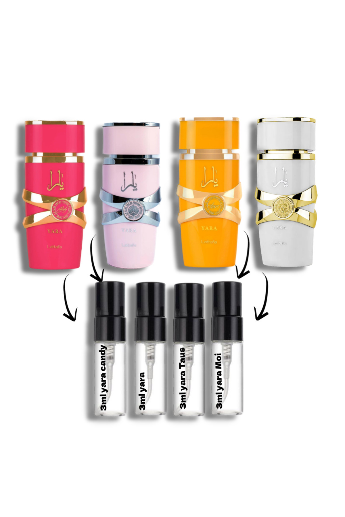 lattafa-Yara Discovery Set 3ml samples of ( Yara + Yara Moi + Yara Candy + Yara Tous ) 1