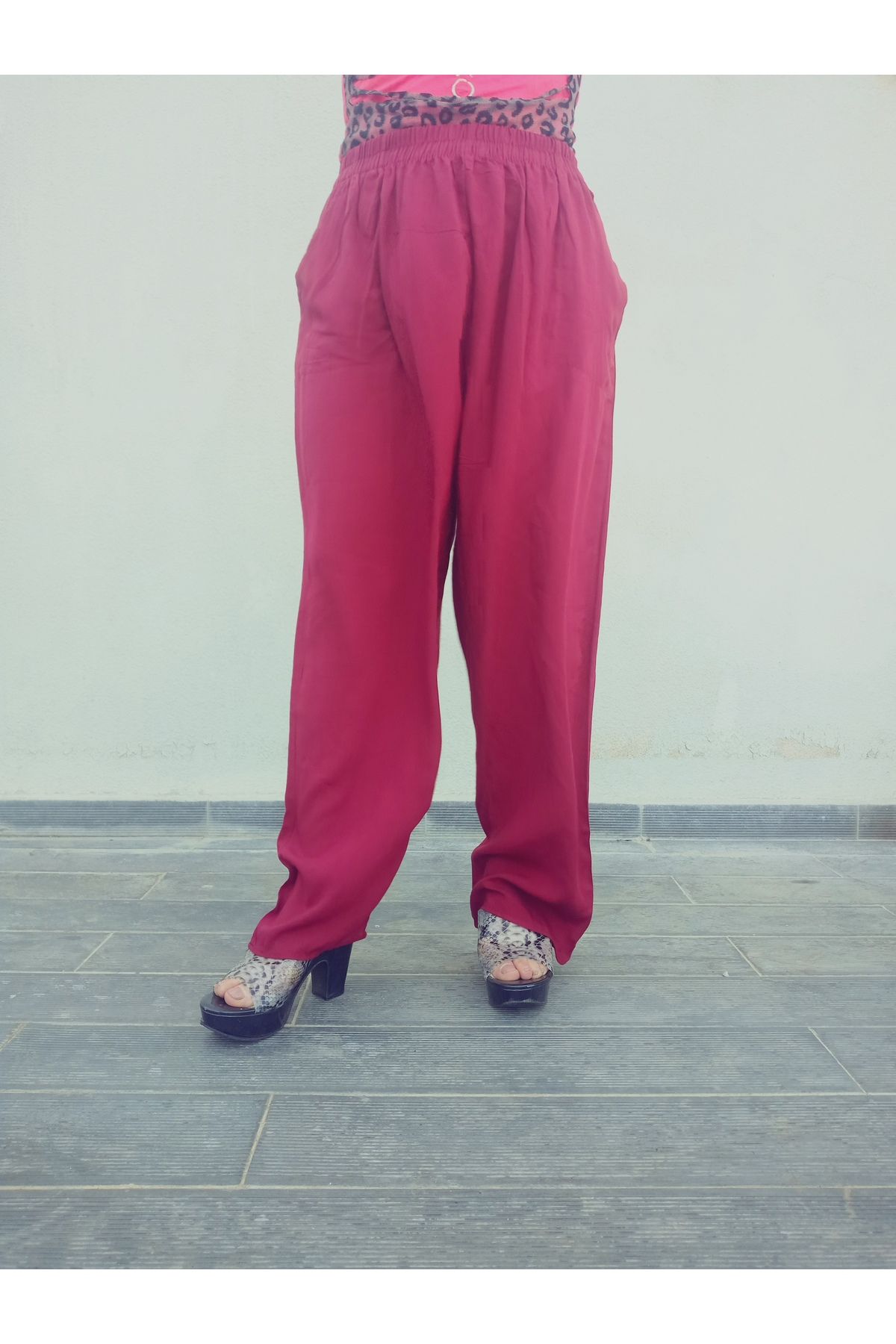 hoaryage-Ethnic Patterned 100% Cotton Viscose Pressed Trousers with Elastic Waist, 36-44 and 38-48 Sizes 2