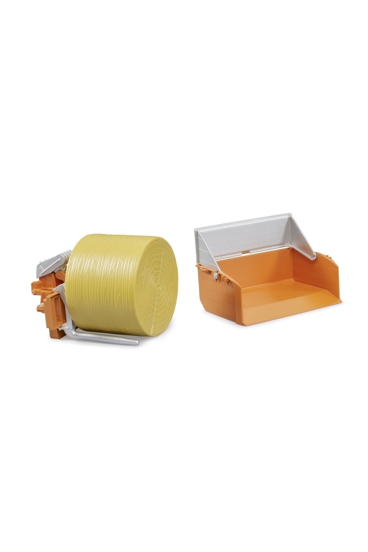 Bruder-- Tractor Accessories Loading Box Forks And A Round Bale 4