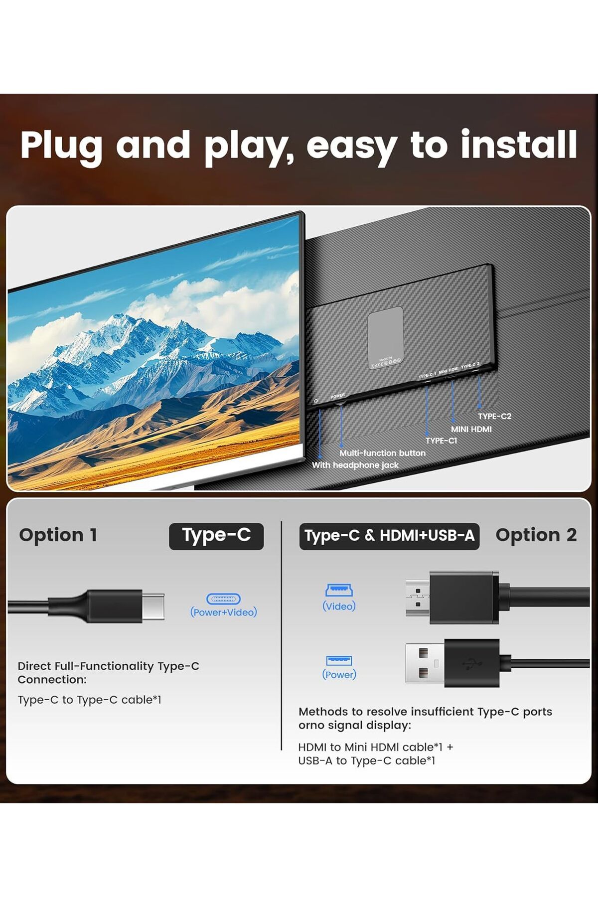 V2COM-15.6" FHD Portable Monitor, USB-C/Mini HDMI, IPS Display for Laptop,with Case 3