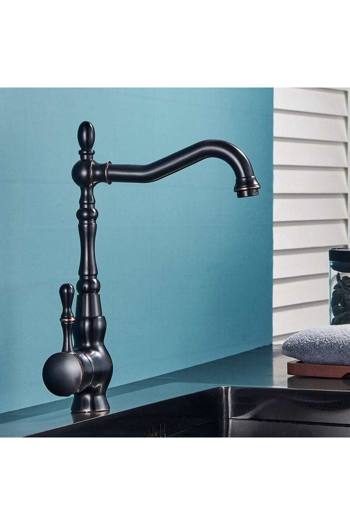CasaVie-Retro kitchen faucet, for sink or countertop mounting, black with bronze on the edge, code 1507 1