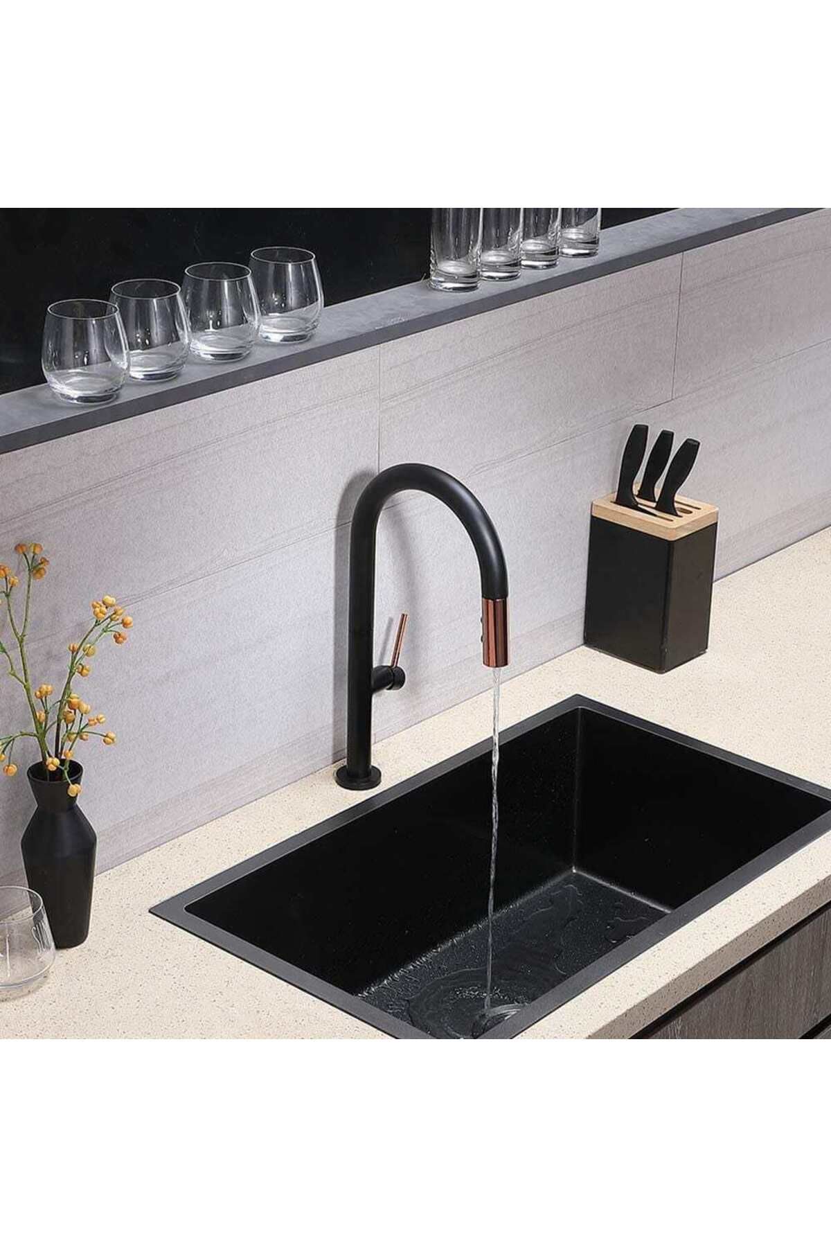 CasaVie-Kitchen faucet, with pull-out shower, 2 flow functions, matte black with rose, code 1298 5