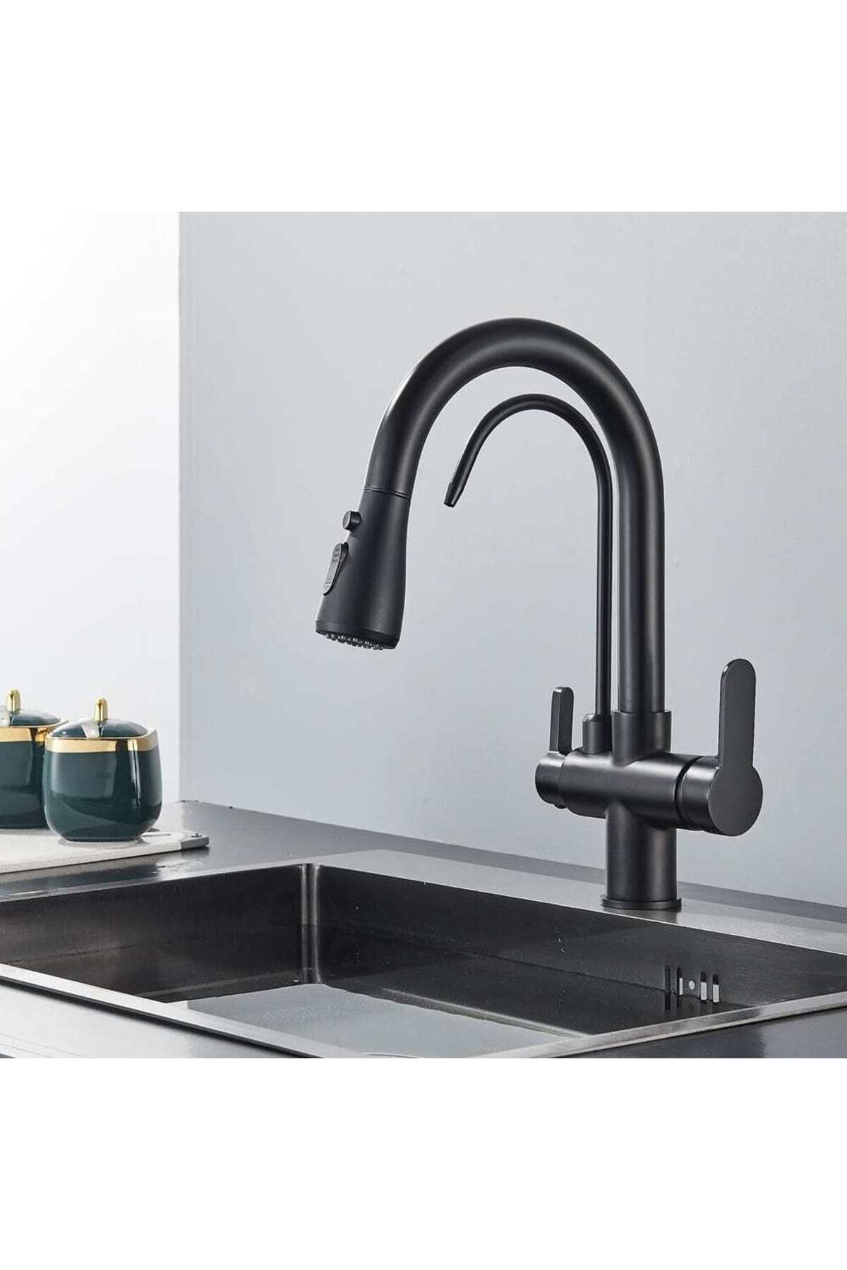 CasaVie-3-way kitchen faucet, matte black, with 2 flow functions and pull-out shower, code 1381 1