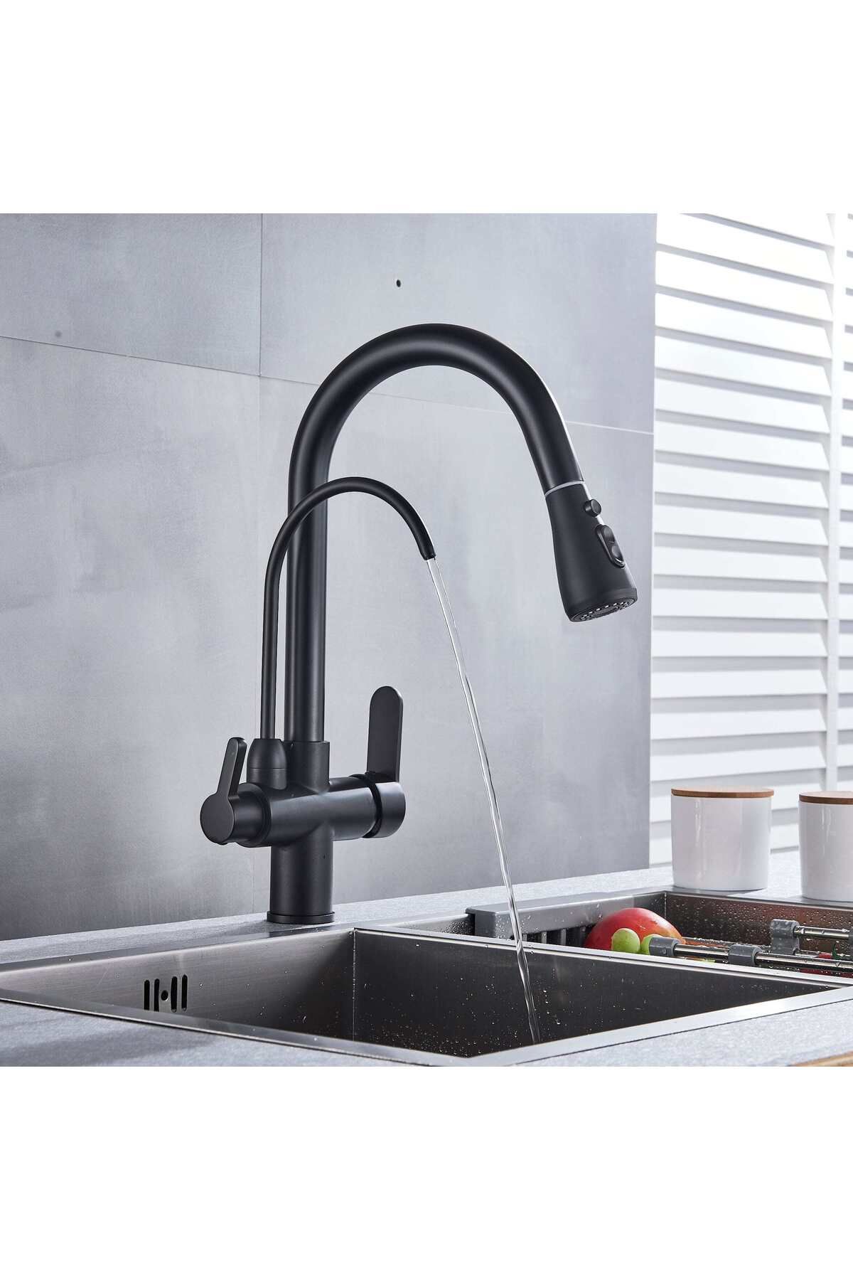 CasaVie-3-way kitchen faucet, matte black, with 2 flow functions and pull-out shower, code 1381 3