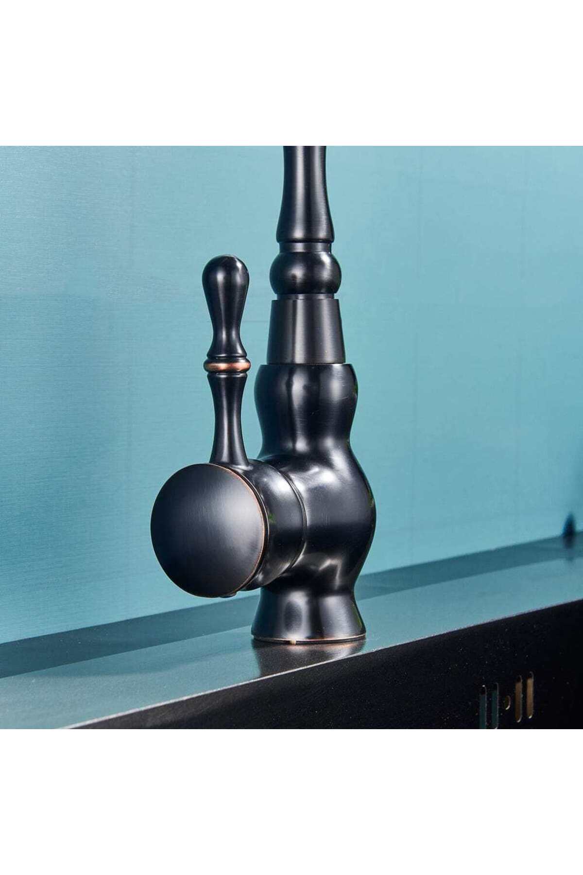 CasaVie-Retro kitchen faucet, for sink or countertop mounting, black with bronze on the edge, code 1507 3
