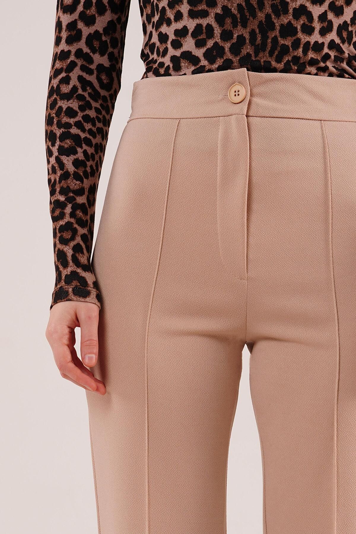 modamtn-Single Button Stone Trousers with Front Stitching Detail 2