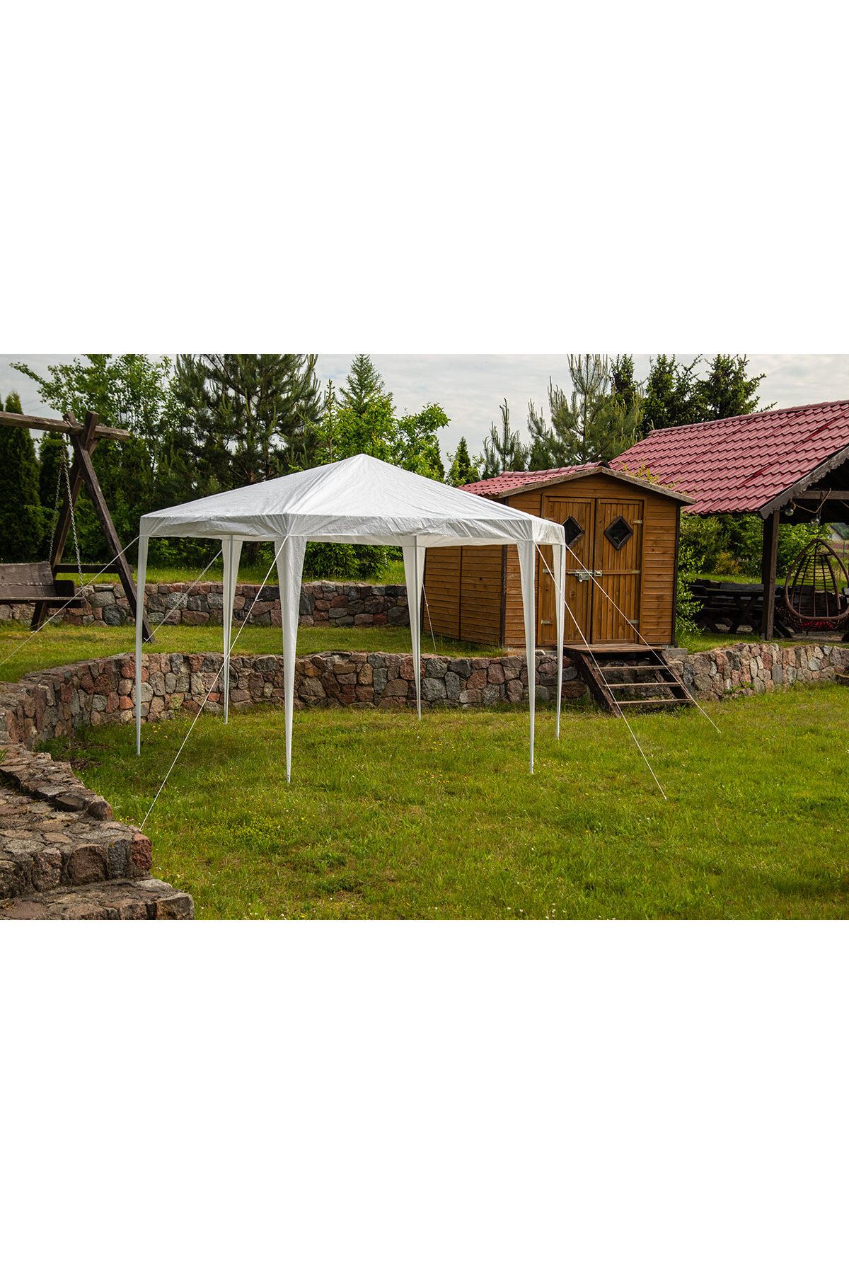 zola-Pavilion de gradina hexagonal, 2 x 2 x 2.6 m, pereti detasabili, cadru otel, polietilena, alb 9