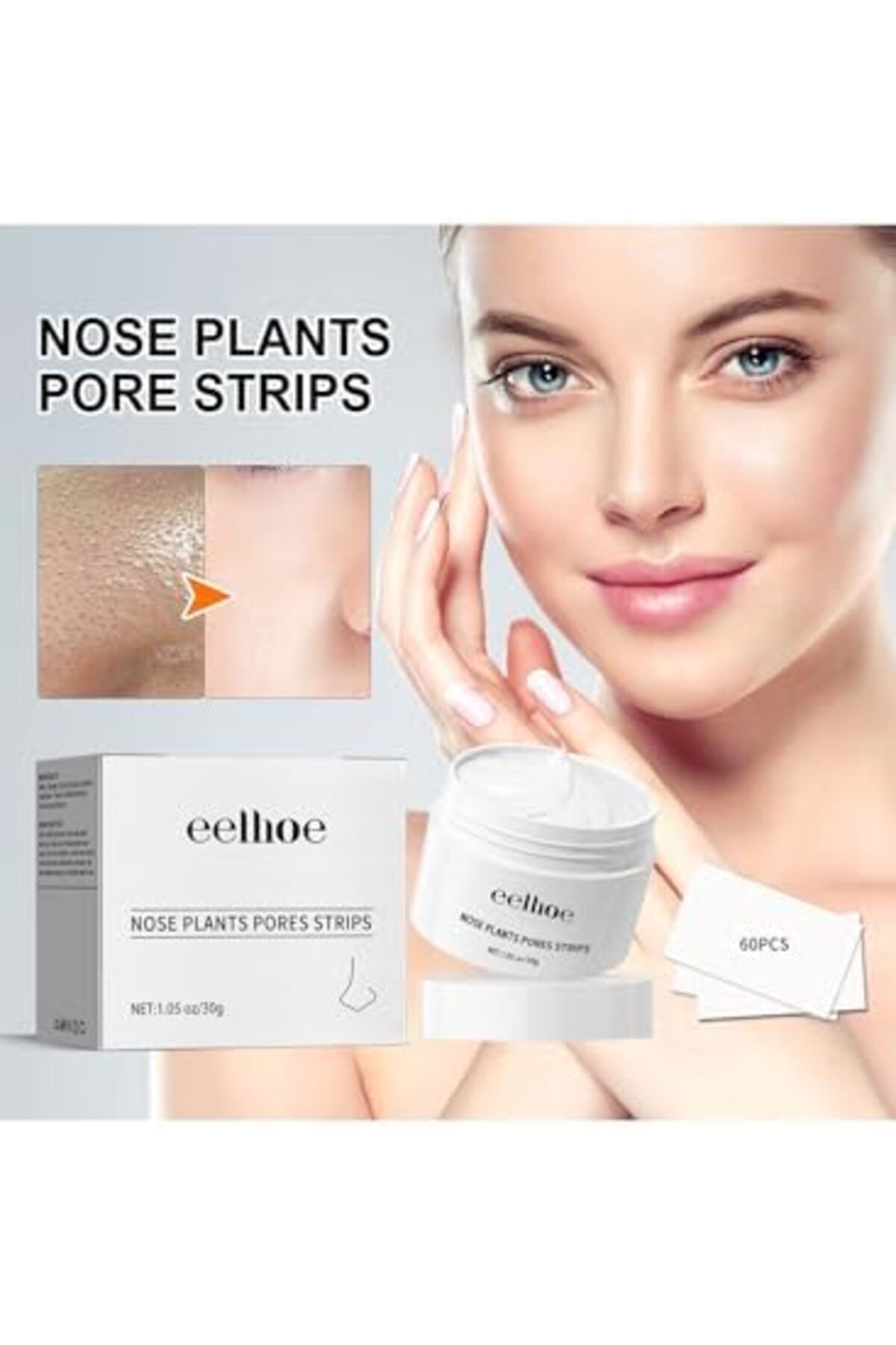 EELHOE-Blackhead Remover Cream with 60Pcs Nose Strips, Peel off Mask for Face & Nose, 30g 2
