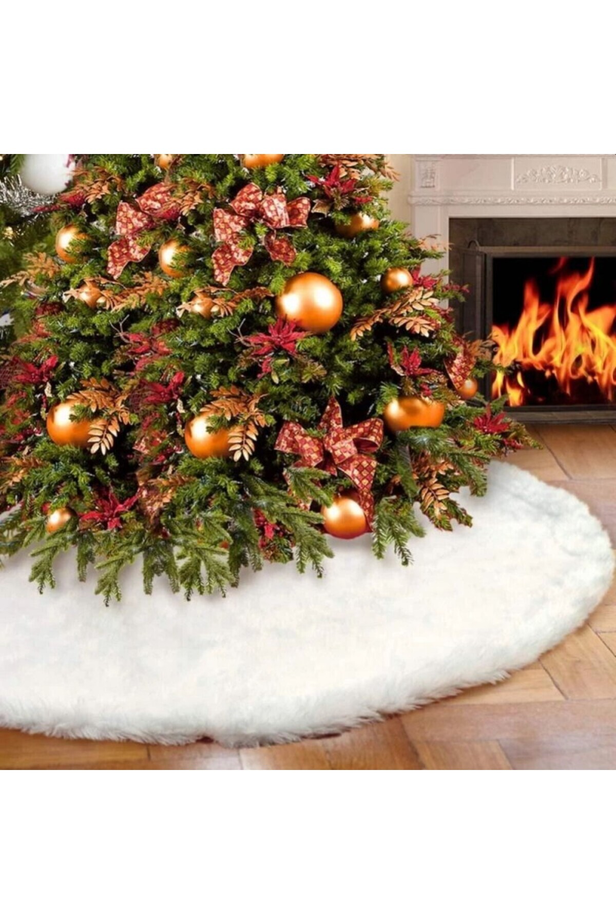 PROCART Fustă de covor din blană albă pentru brad de Crăciun, diametru 120 cm, pufoasă, aspect de zăpadă