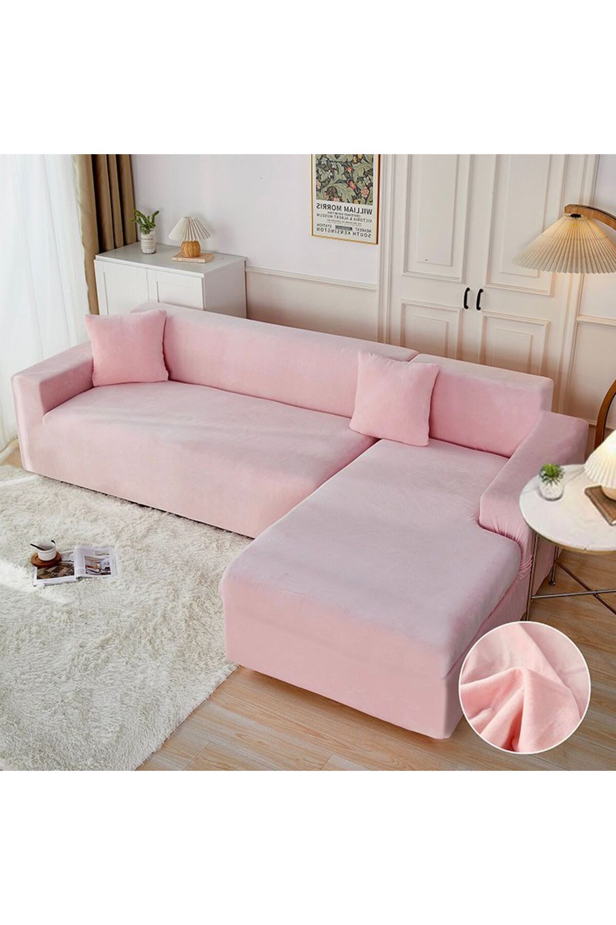 trendyhome-Husă elastică pentru canapea de colț, catifea, 3 locuri + 2 locuri, UNI, roz, J11008 1