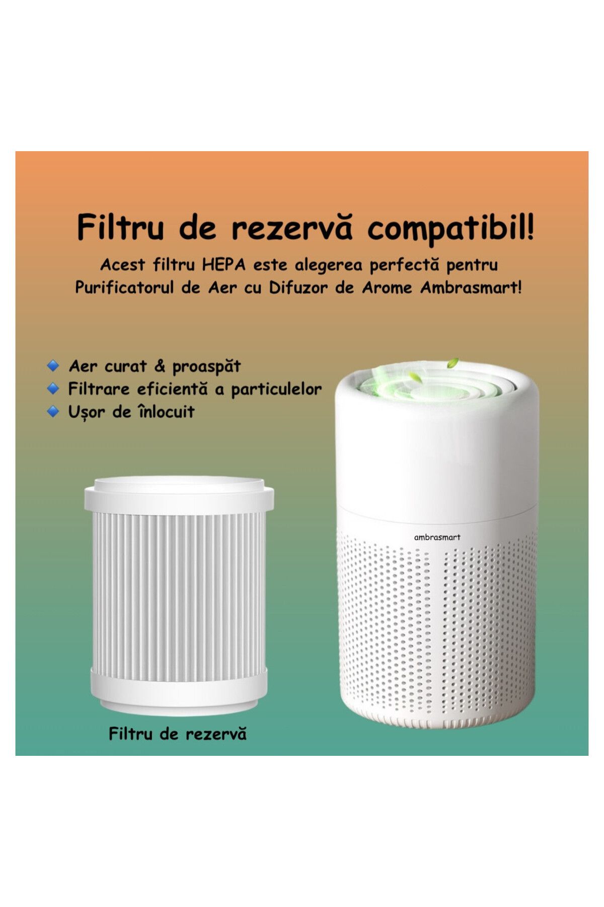 ambrasmart-Filtru de rezerva HEPA pentru Purificator, Alb 2
