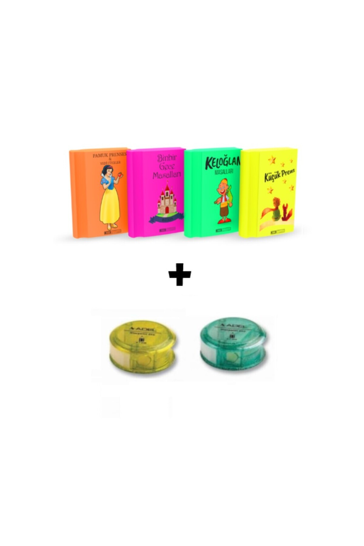 Adel ART.21 SİLKA 4 ADET NEON KİTAP SİLGİ ve 2 ADET SİMLİ KALEMTRAŞ SETİ 1