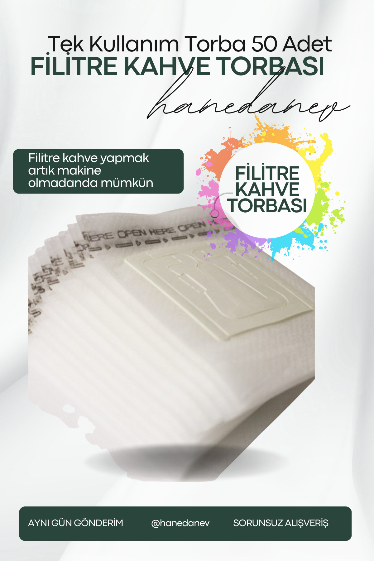 Hanedanev Filtre Kahve Torbası 50 Adet Boş Pratik Filtre Kahve Kağıdı