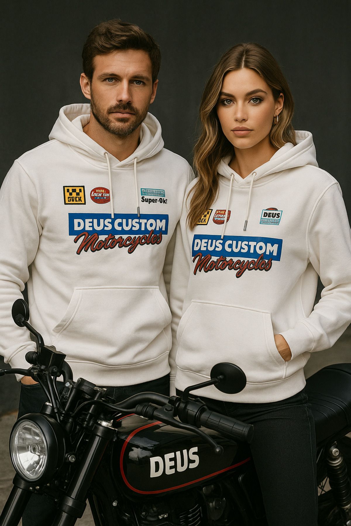 Rich-Pachet dublu unisex pentru femei-bărbați Combinație pentru cuplu - Hanorac cu detaliu imprimat cu glugă Pachet de 2 6