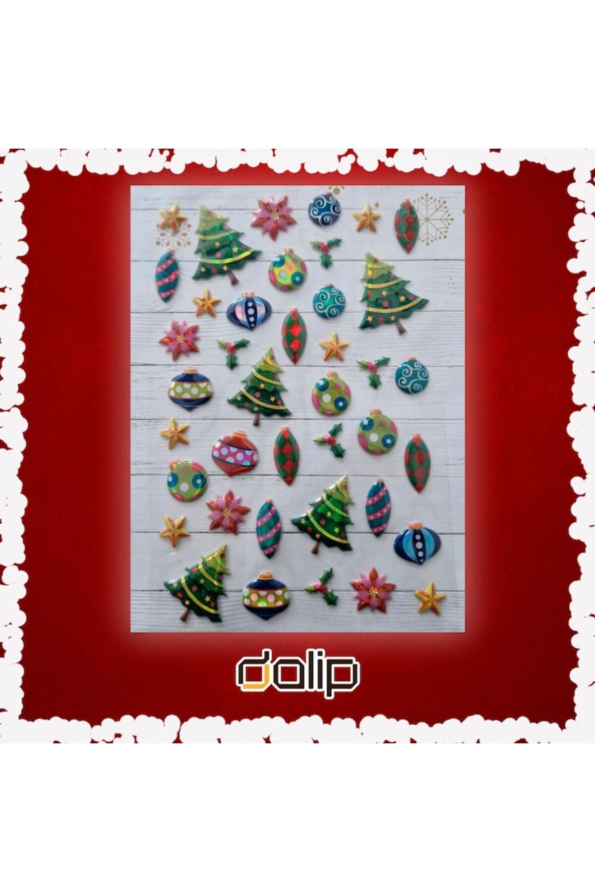 dalip-Set Stickere 3D Dalip, 40 Piese, Brad si Globuri Decorative, Alb 3