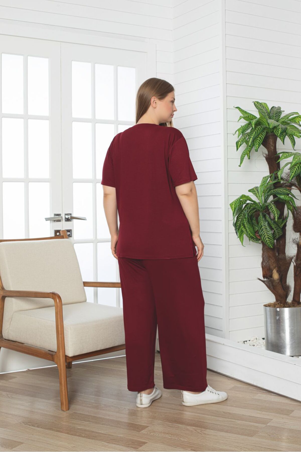 Asel-Large Size Lycra Combed Cotton Fabric Side Slit 2-Piece Stylish Tunic Bottom-Top Set 3