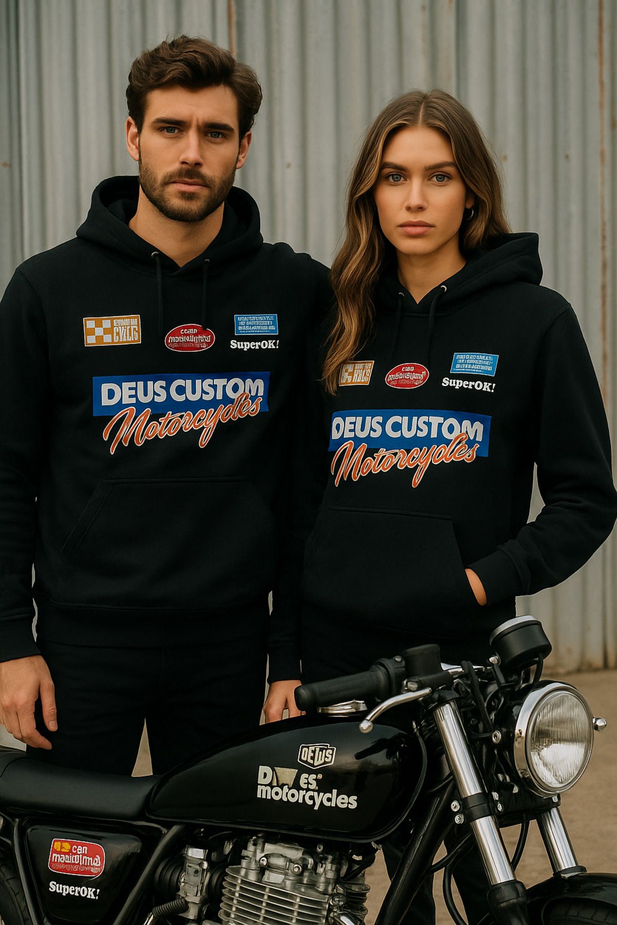 Rich-Pachet dublu unisex pentru femei-bărbați Combinație pentru cuplu - Hanorac cu detaliu imprimat cu glugă Pachet de 2 1