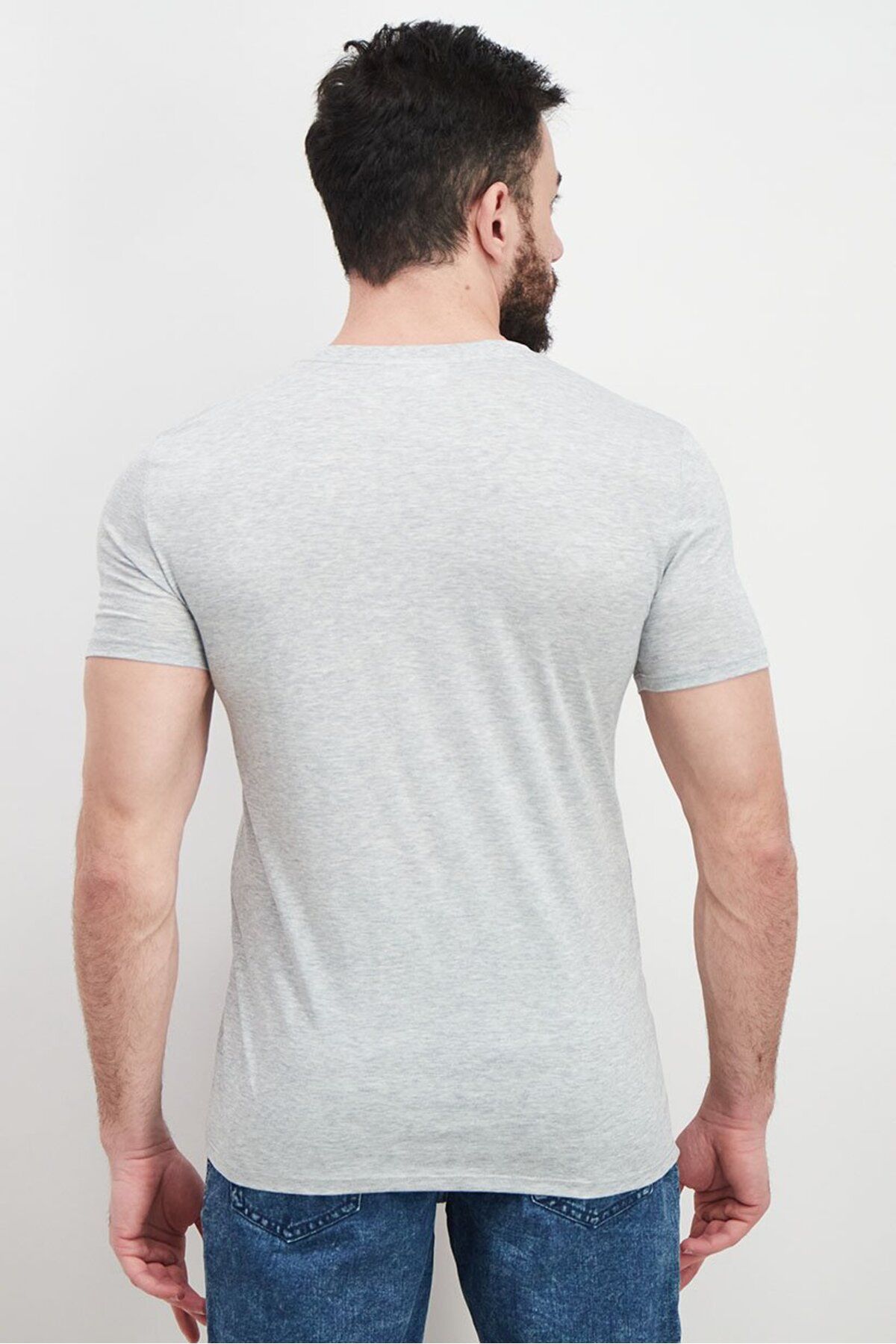Lacoste-Men V-neck Short Sleeve Heather T-shirt, Grey 2
