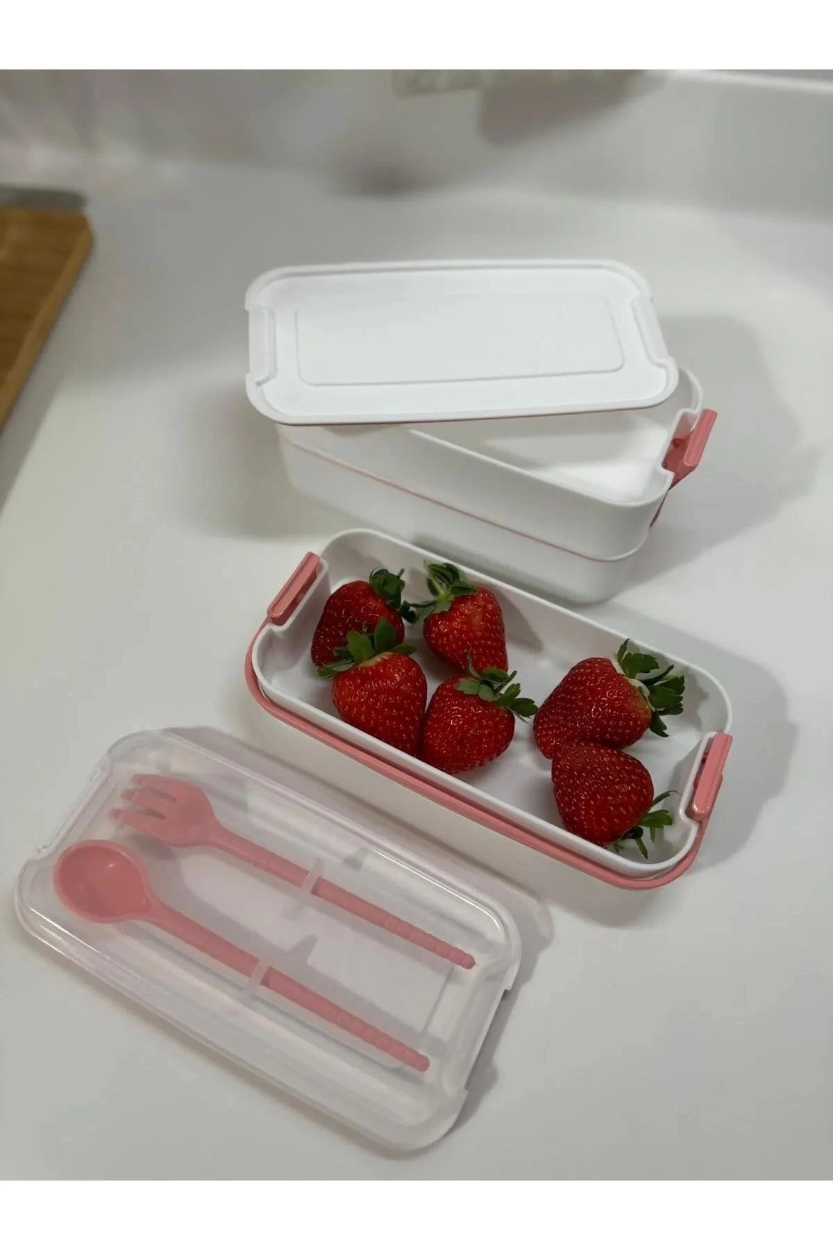 PRATİKOBA-3-Tier Lunch Box with Handle Diet Lunch Box Storage Box with Fork Spoon 5