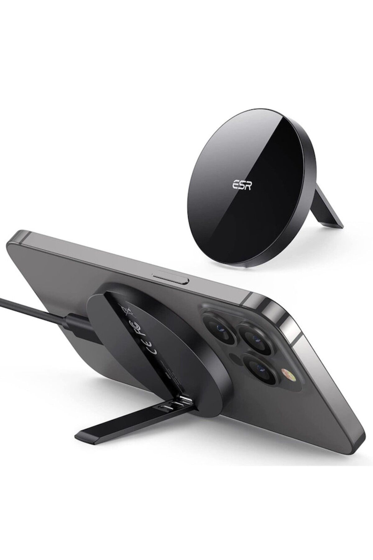 ESR-Încărcător wireless compatibil cu MagSafe, KickStand, HaloLock, 15W, conector USB tip C, negru 3