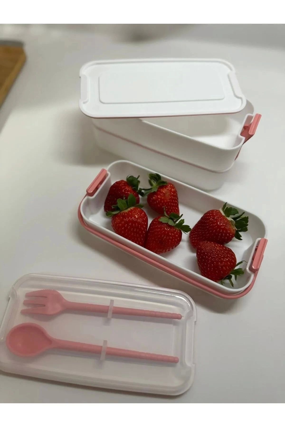 PRATİKOBA-3-Tier Lunch Box with Handle Diet Lunch Box Storage Box with Fork Spoon 4