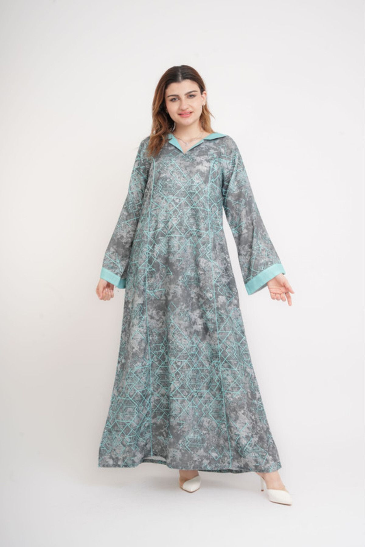 IKKXA-Elegant Patterns Collared Jalabiya 1