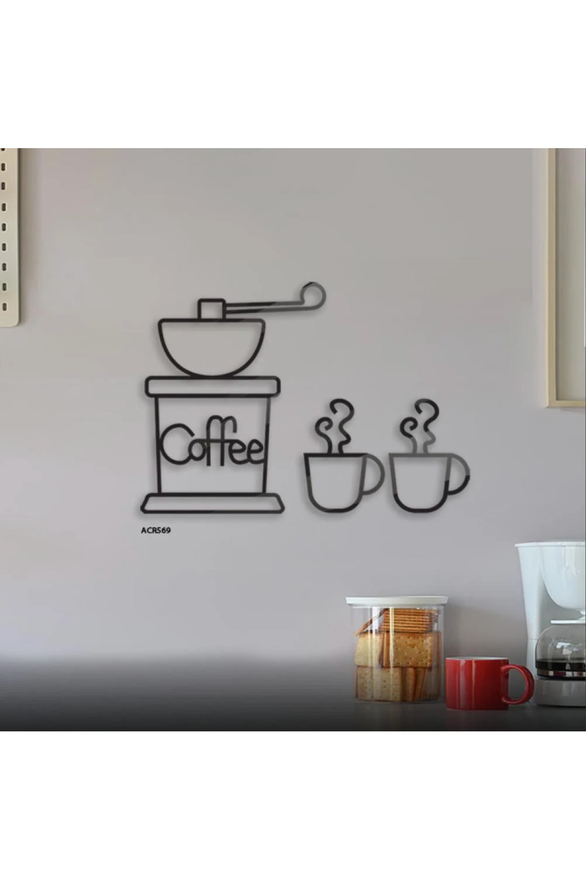 لوحة جدارية أكريليك ماكينة قهوة وطقم فناجين - ديكو...