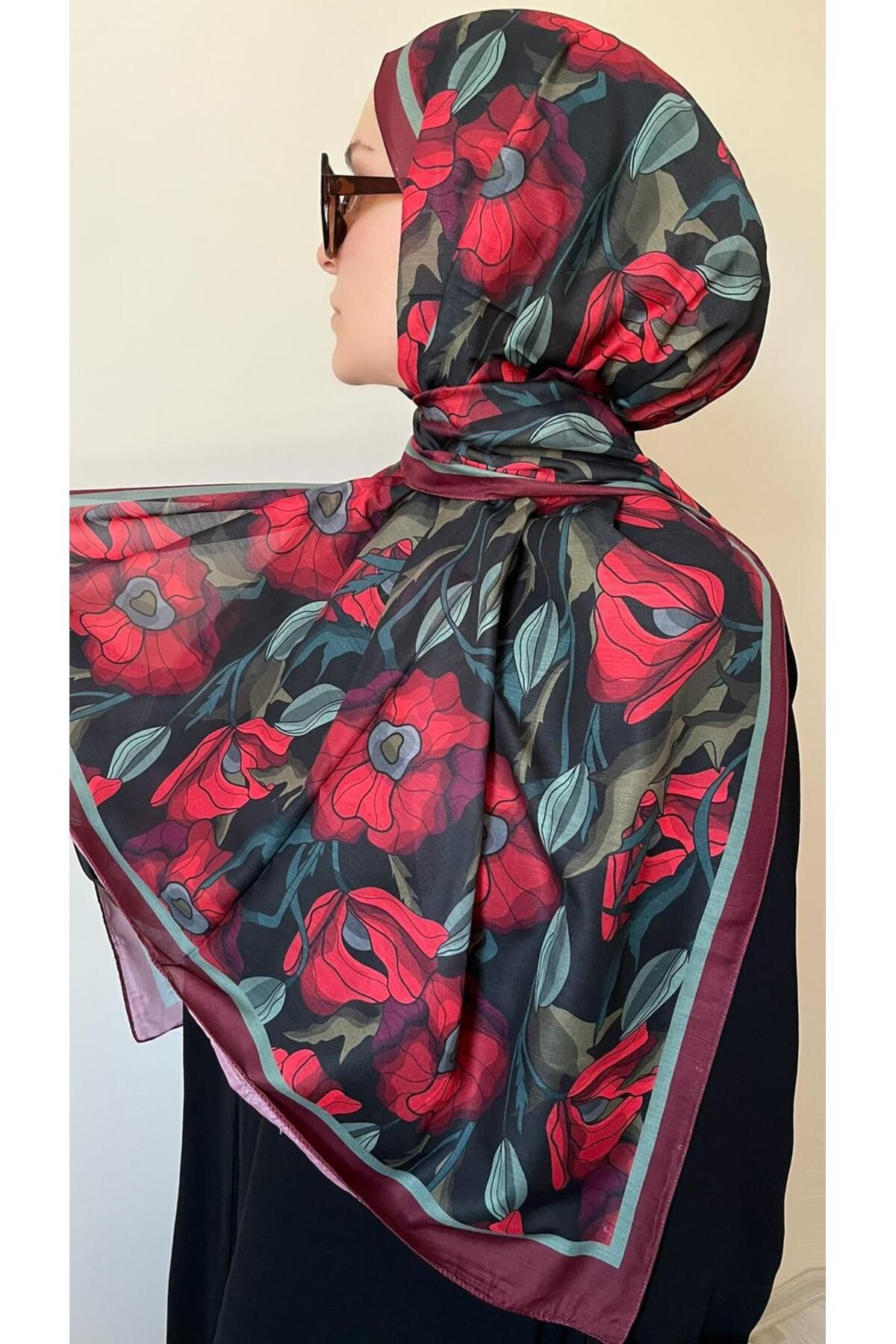 ESSLERA-Rose Pattern Red Soft Shawl 3