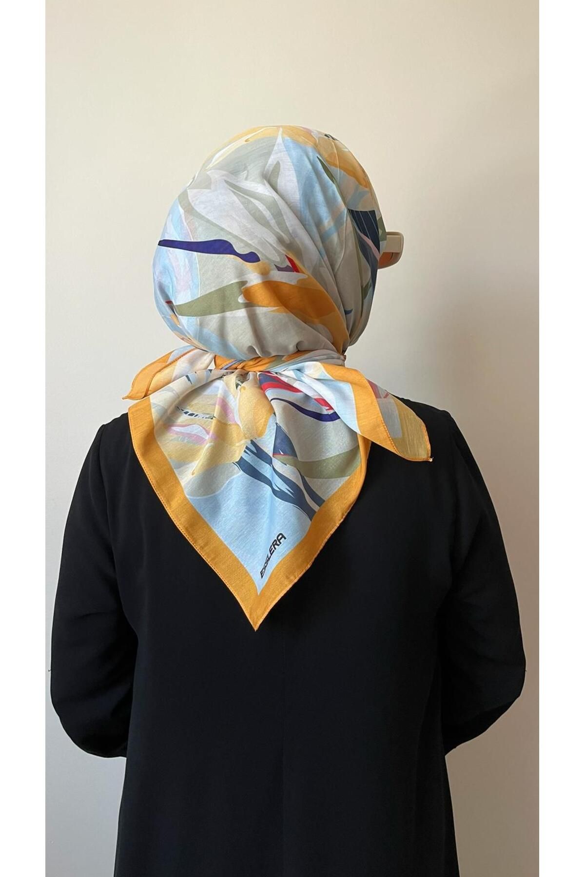 ESSLERA-Yellow Soft Scarf with Flower Pattern 3