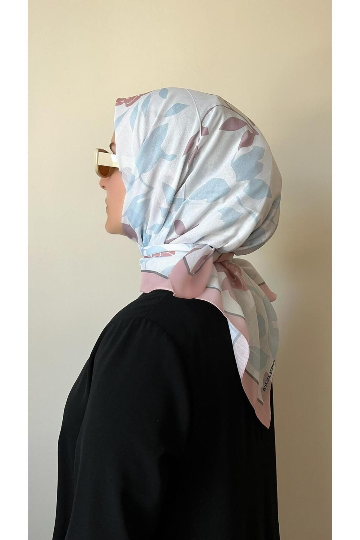 ESSLERA-Pink Soft Scarf with Flower Pattern 4
