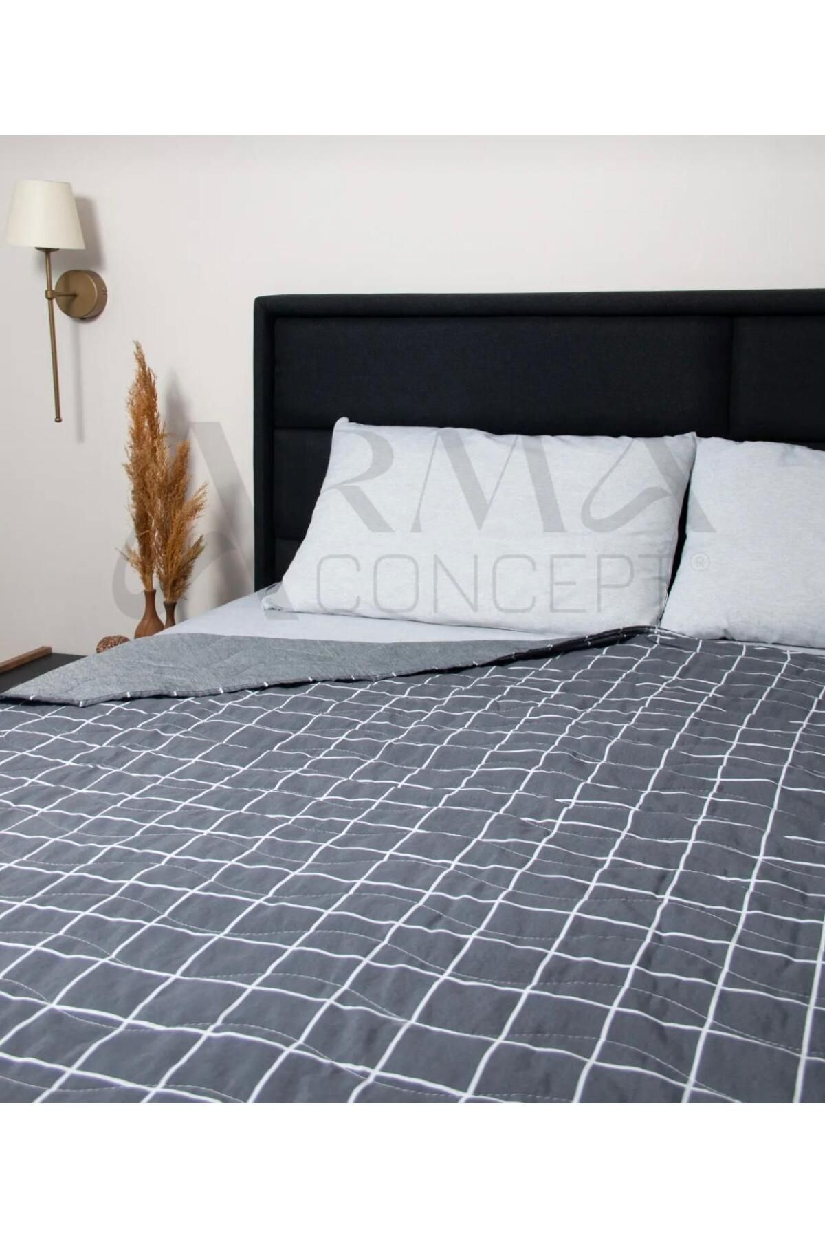 Arma Concept-Double Square Pattern Multi-Purpose Bedspread-Pike Set & 2Pcs Pillowcases & Fitted Sheet 2