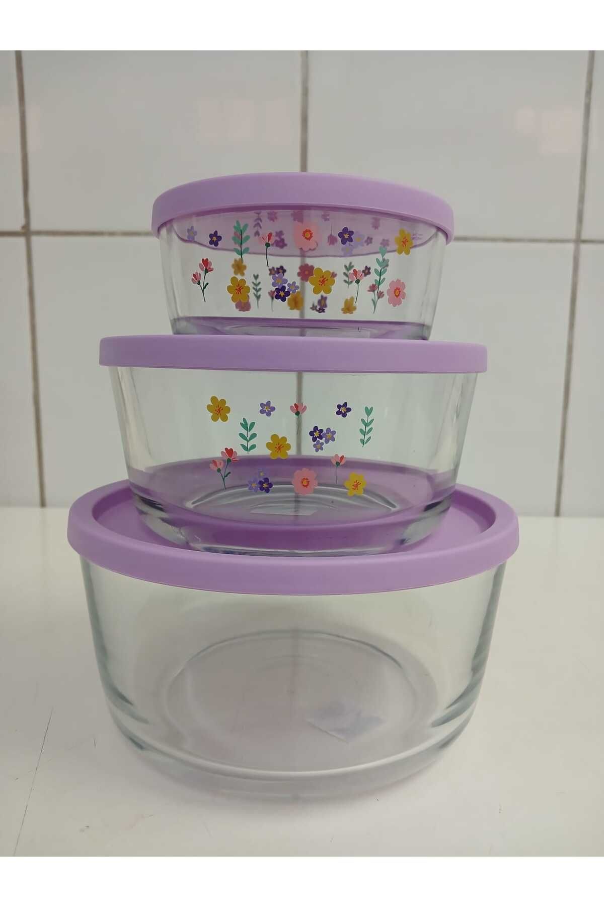 LAV-Feyzade Round Storage Container Set (1490Cc-800Cc-380Cc) Set of 3 Lila Lid 3