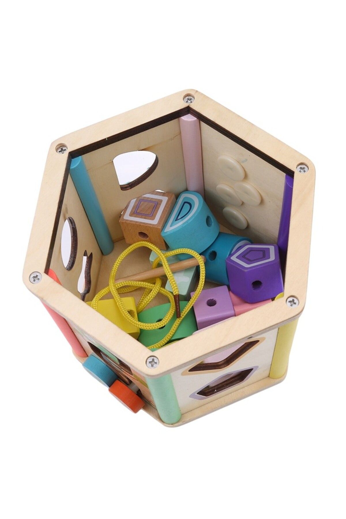 idei-Multifunctional toy, geometric shapes and numbers sorter, maze, 11 pieces, wood 8