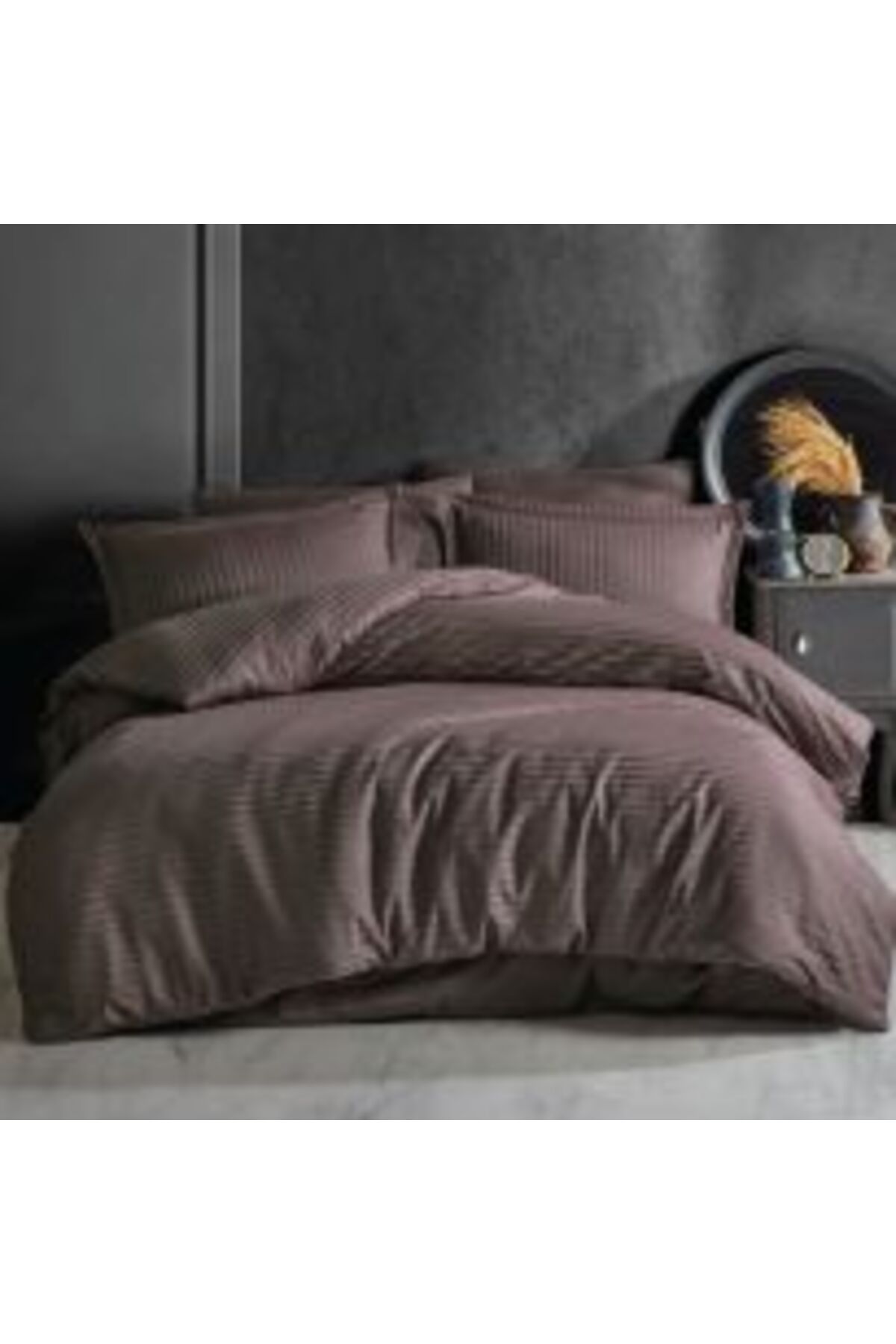 HomePuls-Bed Linen with Elastic Sheet Damask Cotton 100% Hotel Style, 1 cm Stripe, 4 Pieces, for Mattress 140 8