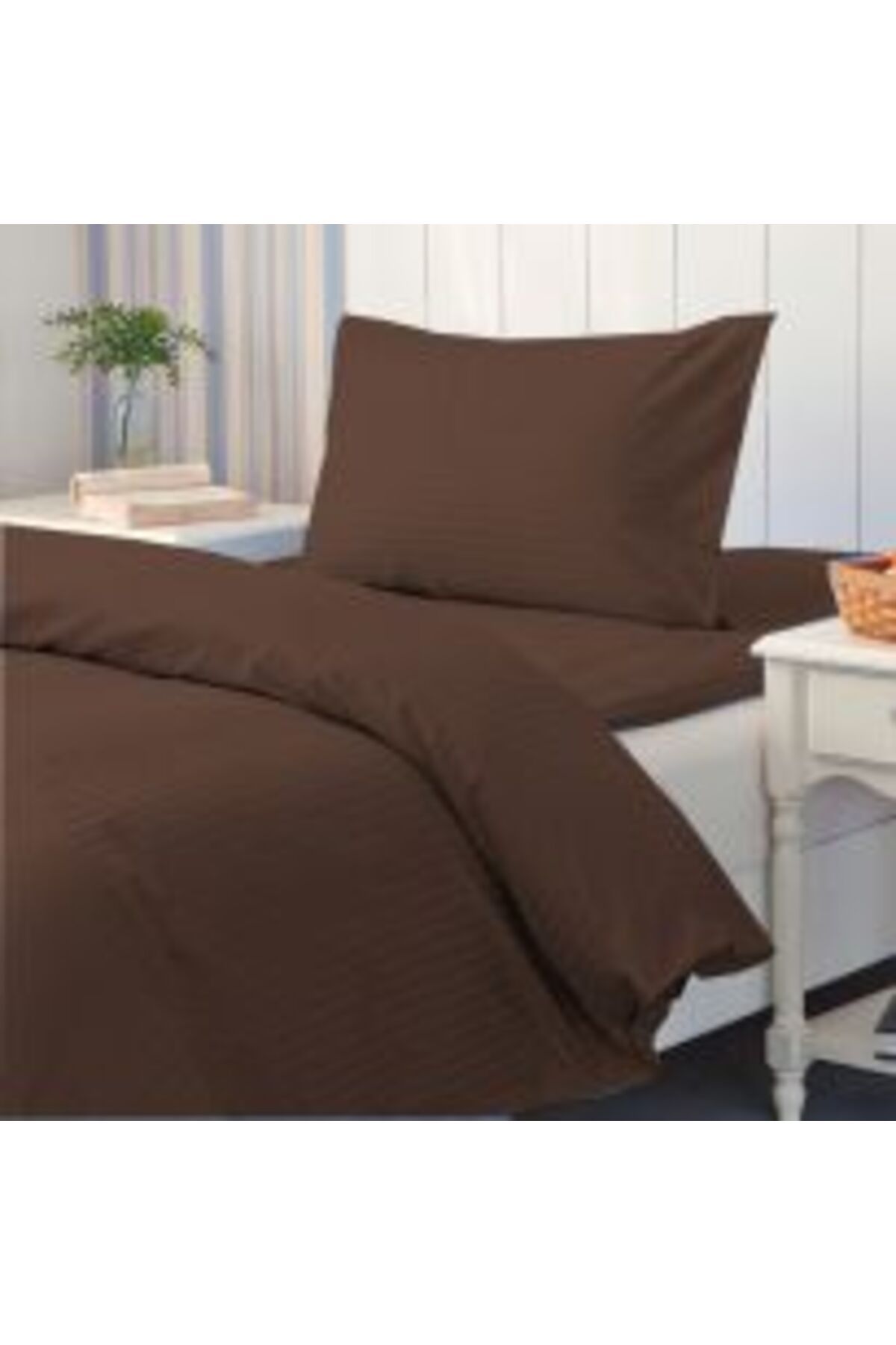 HomePuls-Bed Linen Set with Elastic Damask Polycotton Stripe 1 cm, for Mattress 90 or 100 x 200 cm, Duvet Cov 3
