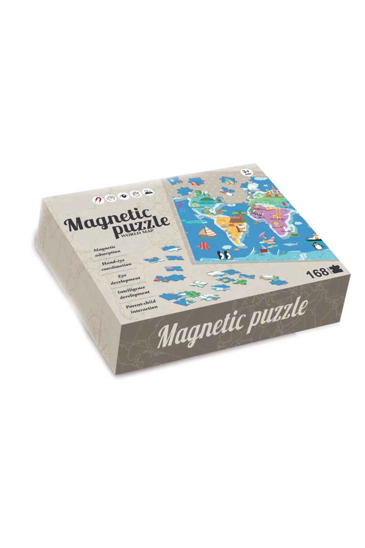 PROCART-Magnetic puzzle world map with animals, 168 pieces, board with string for hanging on the wall 8