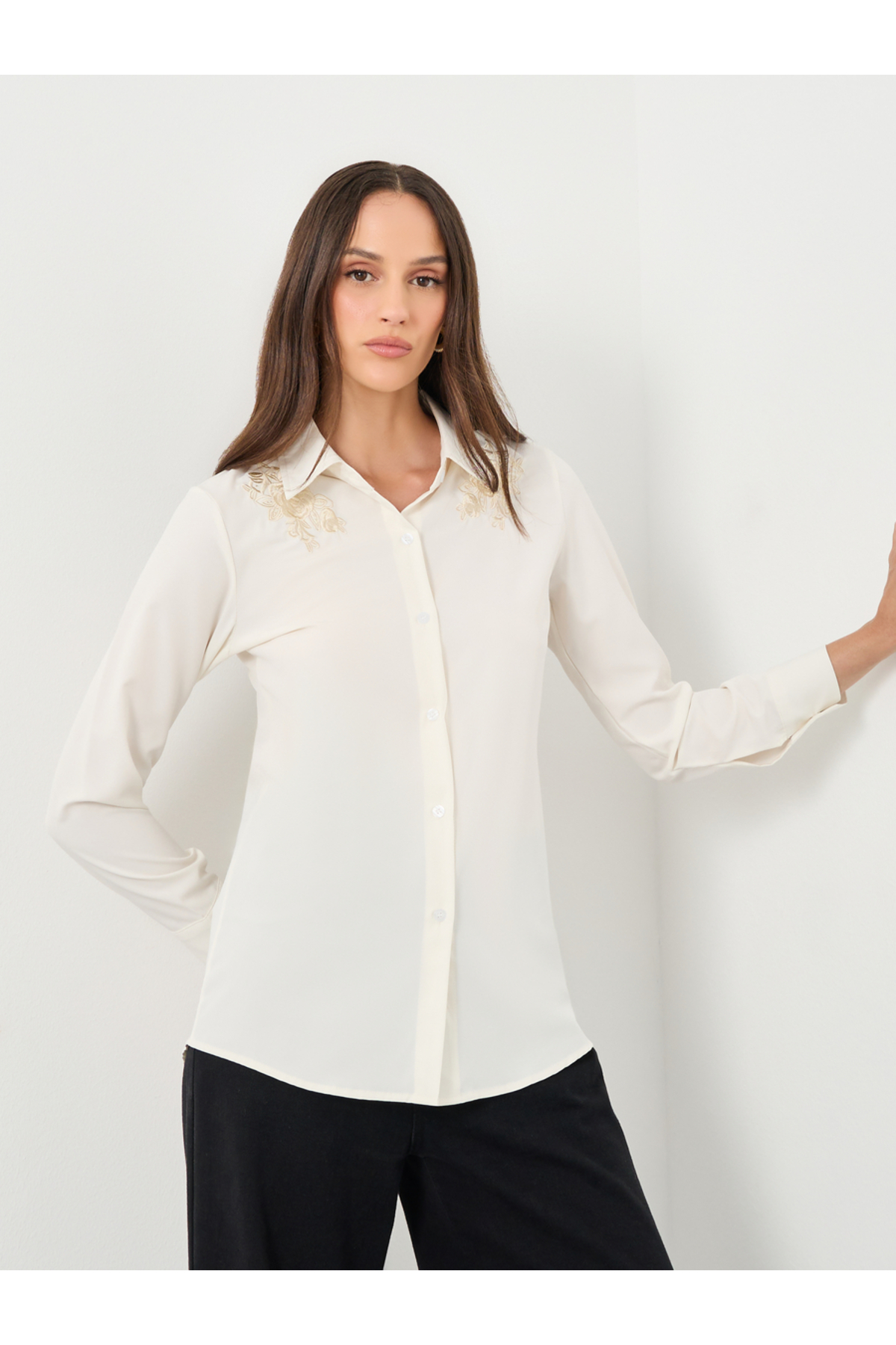 Styli Floral Embroidered Plain Shirt