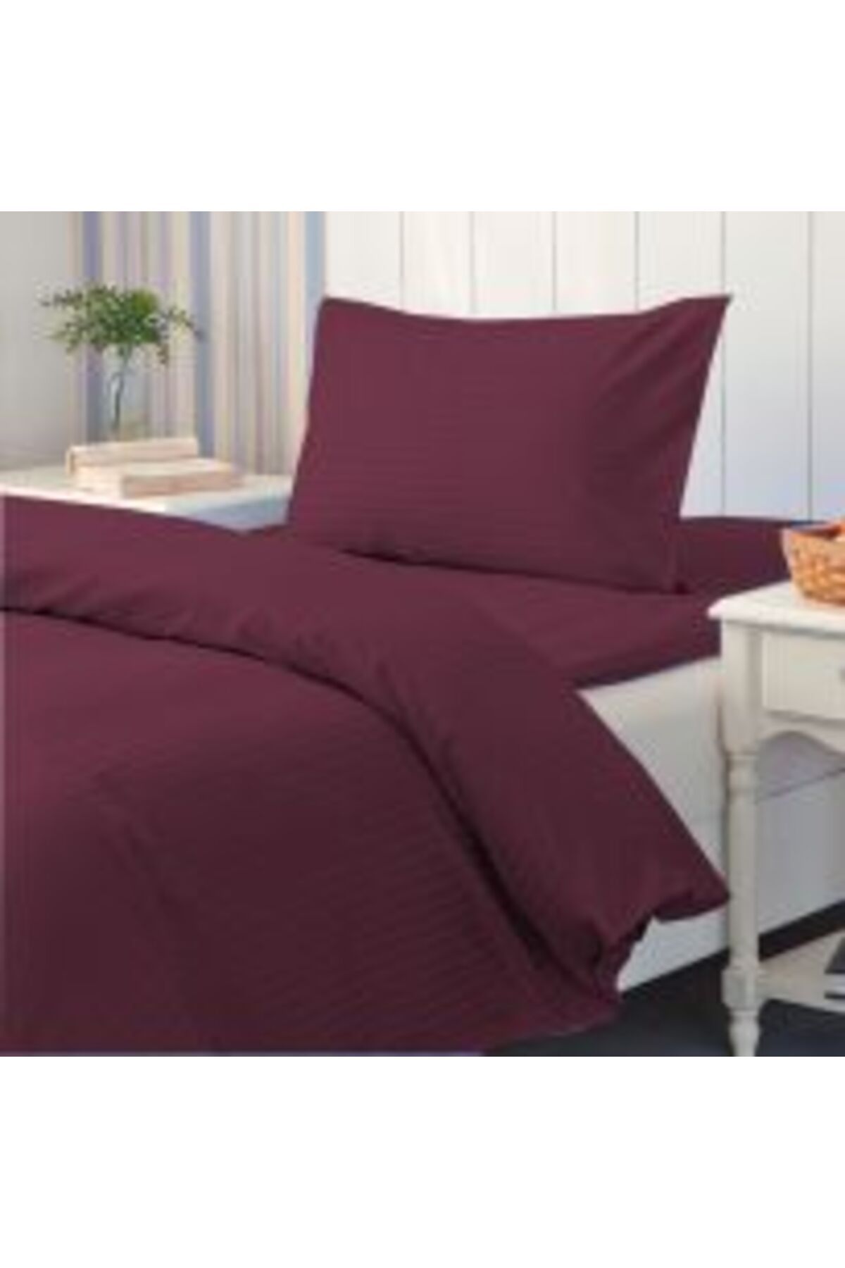 HomePuls-Bed Linen Set with Elastic Sheet, Damask Polycotton 1 cm Stripe, Yellow 6