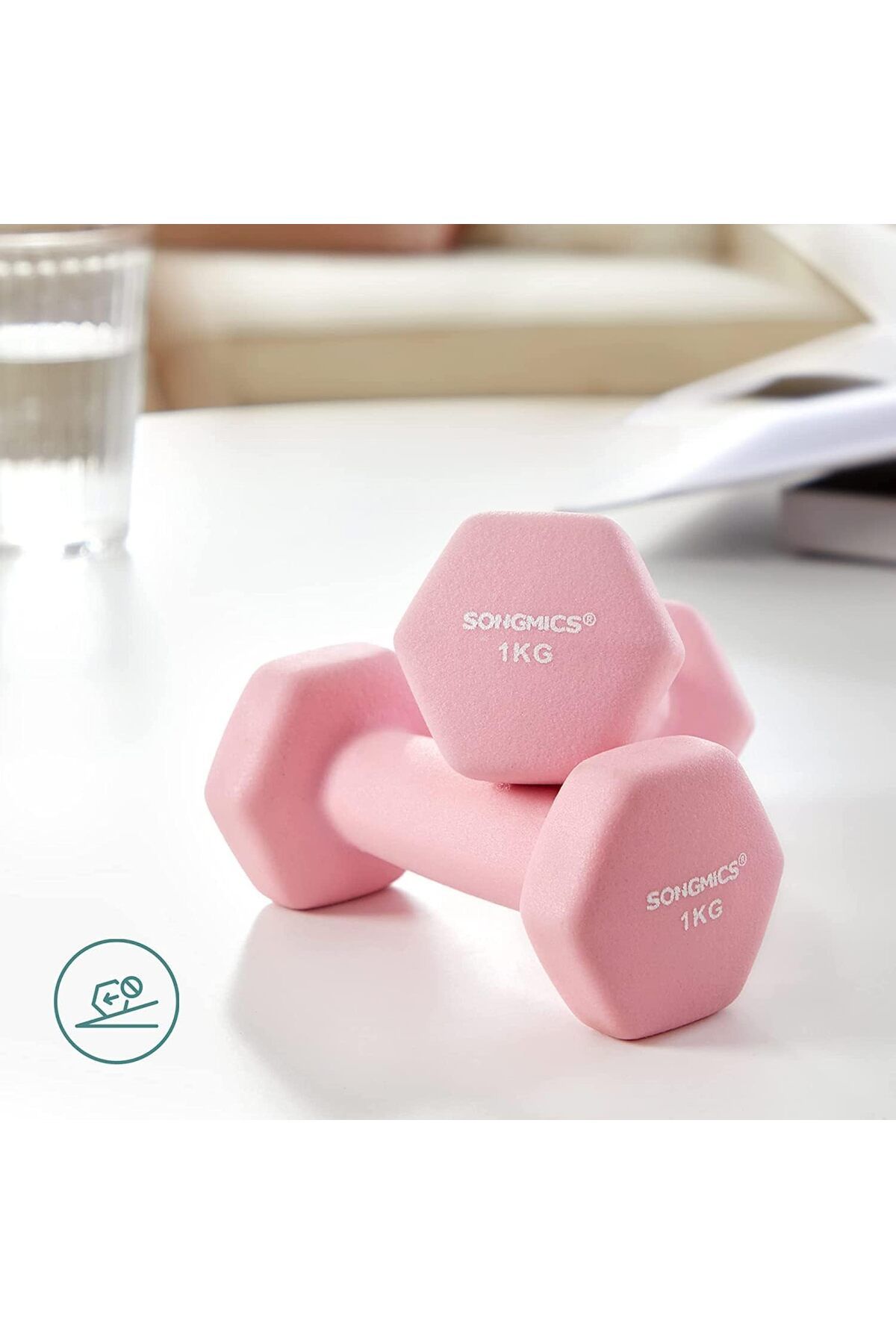SONGMICS-Set of 6 hexagonal dumbbells with stand, 2x1 kg 2x2 kg 2x3 kg, multicolor 9