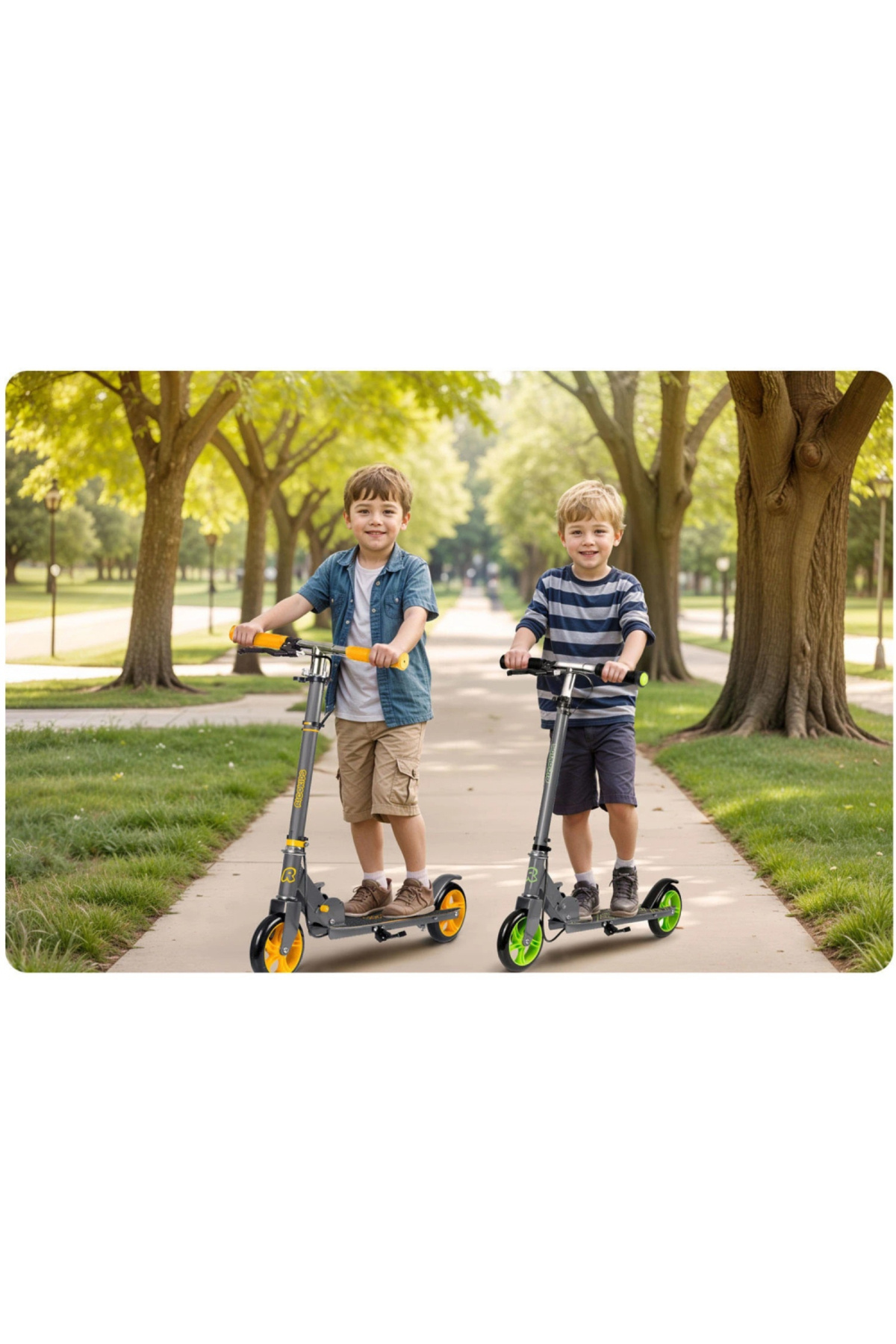 Ricokids-Kodi Black/Green foldable children's scooter, adjustable handlebar height, anti-slip platform 3